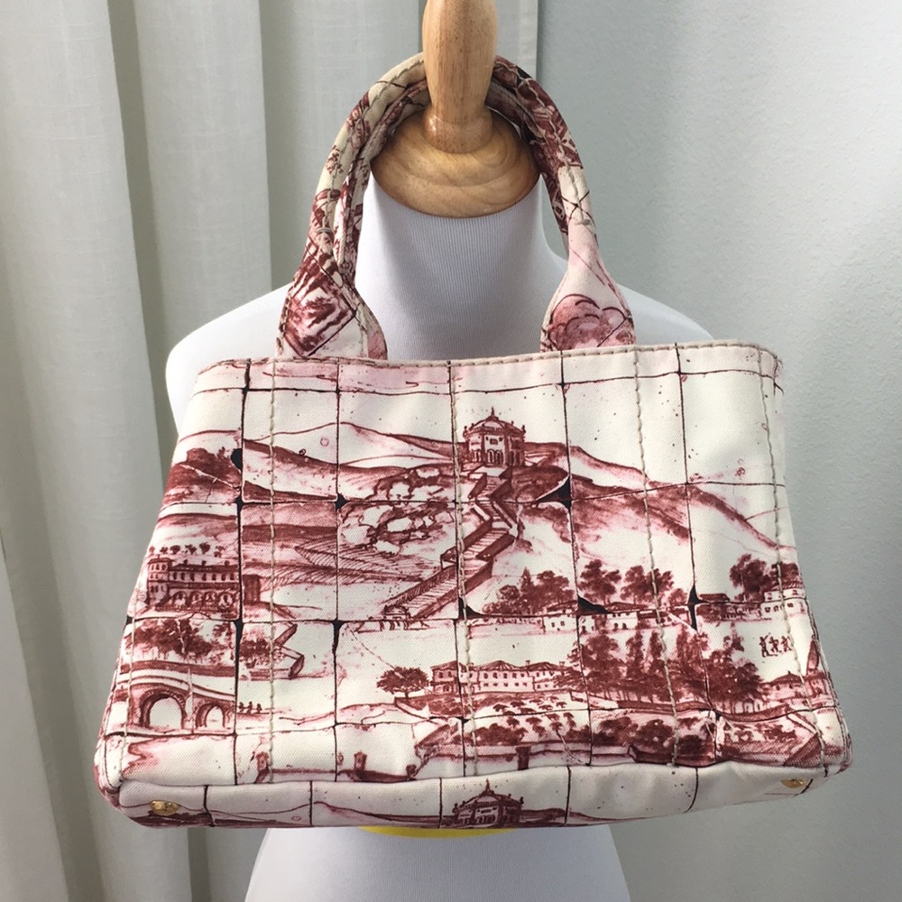 Prada Canapa Stampata Tote color Burgundy